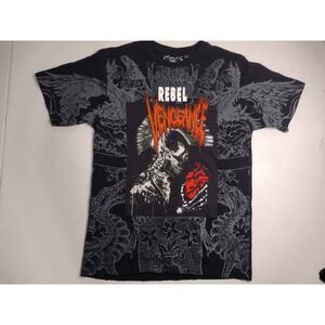 Rebel Vengeance Mens Black Punk Skull‎ Heart Graphic T-Shirt Small